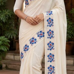 kerala kuthampully cotton blue floral design saree. ₹699.shipping free. 5% discount on online payment.