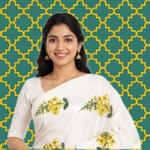 kuthampully pure cotton kanikkonna set mundu. ₹ 749. free shipping . 5 % discount on online payment.