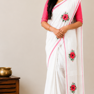 kerala kuthampully pure cotton hibiscus flower design printed saree. ₹ 799. free shipping. 5% discount on online payment.